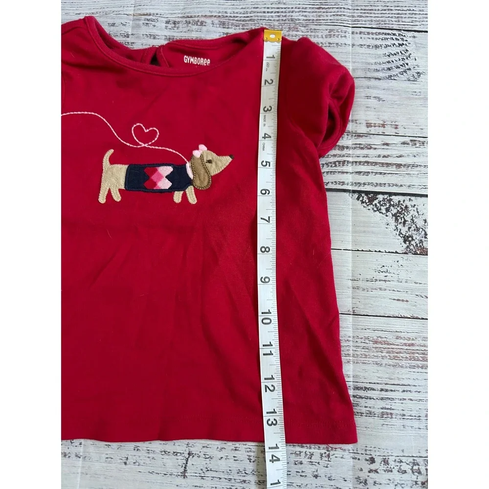 Gymboree T-Shirt Girls Red Dachshund Dog Applique Puff Sleeve 4T